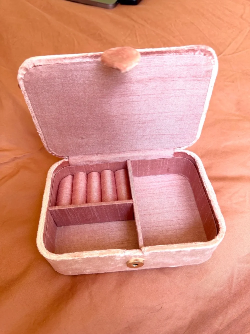 Pink Floral Embellished Jewelry Box with Gold 'C' Accent